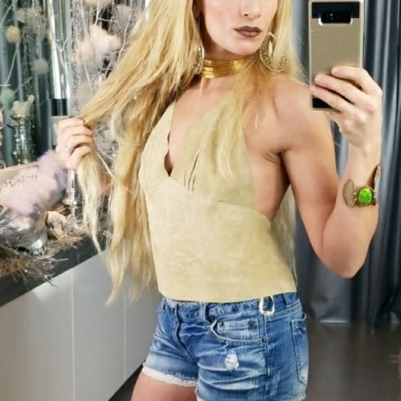 COACHELLA FESTIVAL Leather Crop Top - Picture 2 of 5